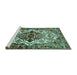 Sideview of Machine Washable Persian Turquoise Traditional Area Rugs, wshtr2818turq