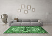 Machine Washable Persian Emerald Green Traditional Area Rugs in a Living Room,, wshtr2818emgrn