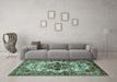 Machine Washable Persian Turquoise Traditional Area Rugs in a Living Room,, wshtr2818turq