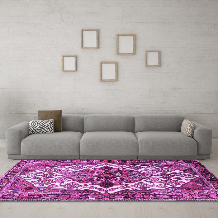 Machine Washable Persian Purple Traditional Area Rugs in a Living Room, wshtr2818pur