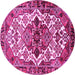 Round Machine Washable Persian Pink Traditional Rug, wshtr2818pnk