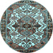 Round Machine Washable Persian Light Blue Traditional Rug, wshtr2818lblu