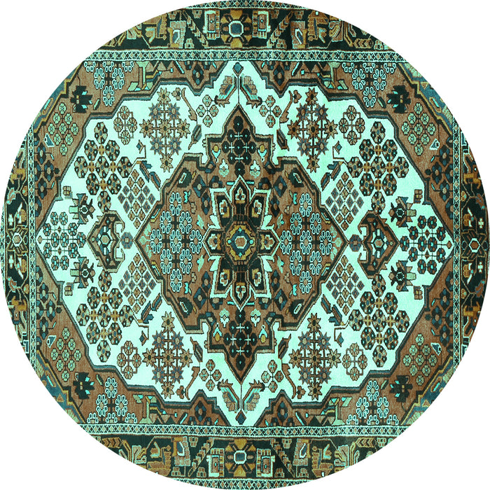Round Machine Washable Persian Turquoise Traditional Area Rugs, wshtr2818turq