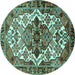 Round Machine Washable Persian Turquoise Traditional Area Rugs, wshtr2818turq