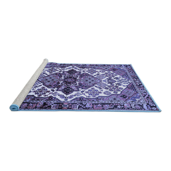 Sideview of Machine Washable Persian Blue Traditional Rug, wshtr2818blu