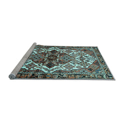 Sideview of Machine Washable Persian Light Blue Traditional Rug, wshtr2818lblu