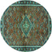 Round Machine Washable Persian Turquoise Traditional Area Rugs, wshtr2819turq