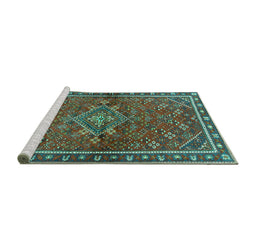 Sideview of Machine Washable Persian Turquoise Traditional Area Rugs, wshtr2819turq