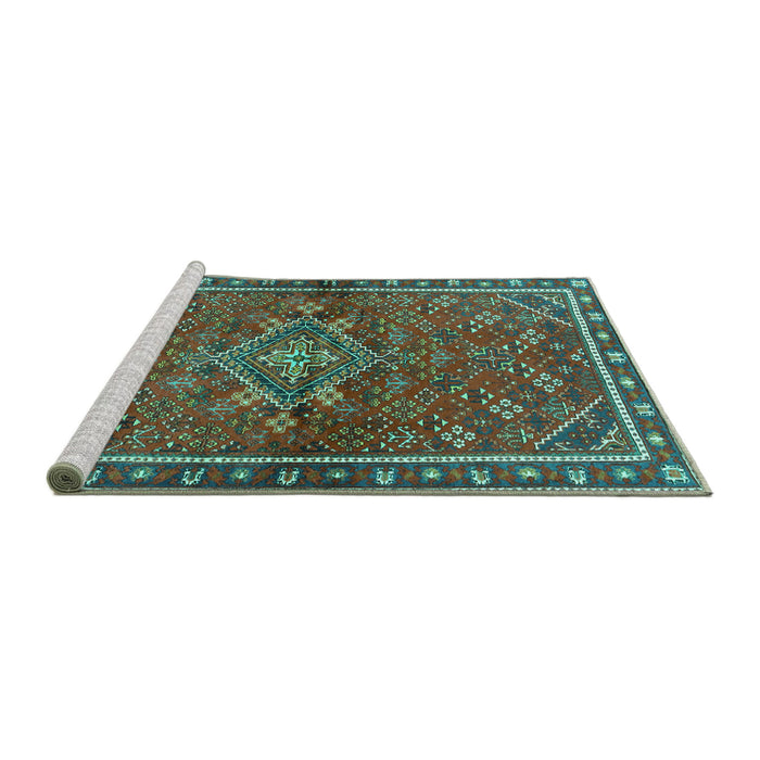 Sideview of Machine Washable Persian Turquoise Traditional Area Rugs, wshtr2819turq