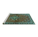 Sideview of Machine Washable Persian Turquoise Traditional Area Rugs, wshtr2819turq