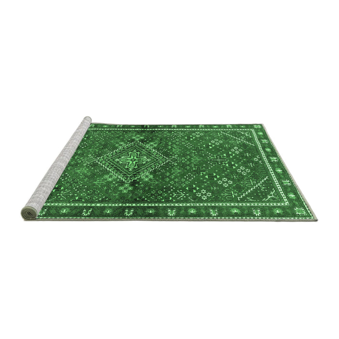 Sideview of Machine Washable Persian Emerald Green Traditional Area Rugs, wshtr2819emgrn