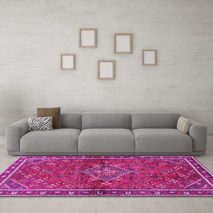 Machine Washable Persian Pink Traditional Rug in a Living Room, wshtr2819pnk