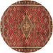 Round Machine Washable Persian Brown Traditional Rug, wshtr2819brn