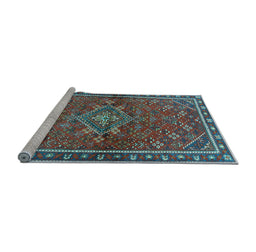 Sideview of Machine Washable Persian Light Blue Traditional Rug, wshtr2819lblu