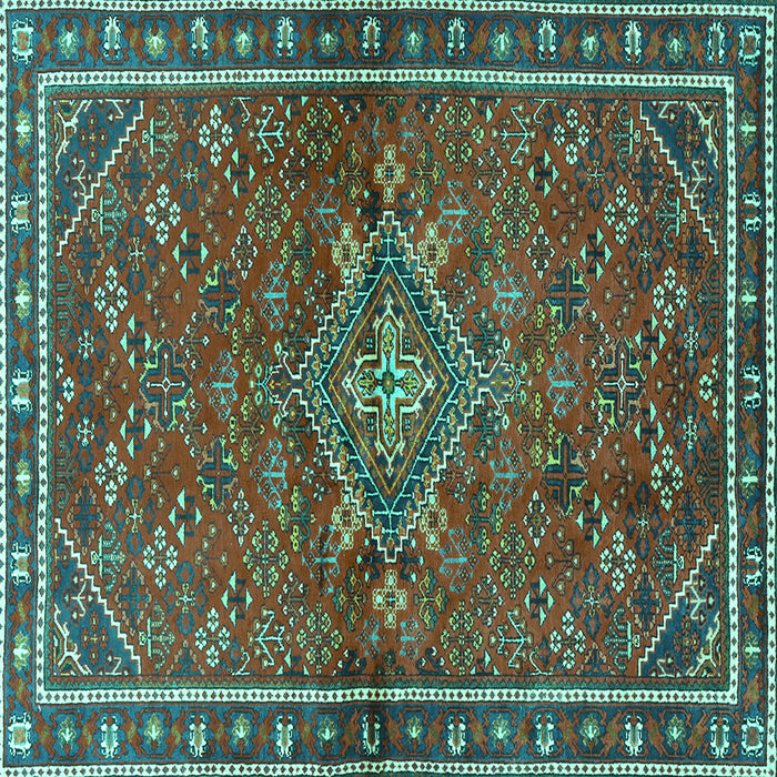 Square Machine Washable Persian Turquoise Traditional Area Rugs, wshtr2819turq