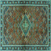 Square Machine Washable Persian Turquoise Traditional Area Rugs, wshtr2819turq