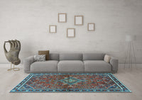 Machine Washable Persian Light Blue Traditional Rug, wshtr2819lblu