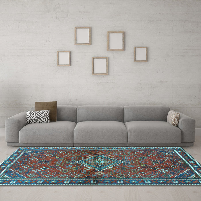 Machine Washable Persian Light Blue Traditional Rug in a Living Room, wshtr2819lblu