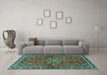 Machine Washable Persian Turquoise Traditional Area Rugs in a Living Room,, wshtr2819turq