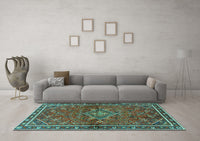 Machine Washable Persian Turquoise Traditional Rug, wshtr2819turq