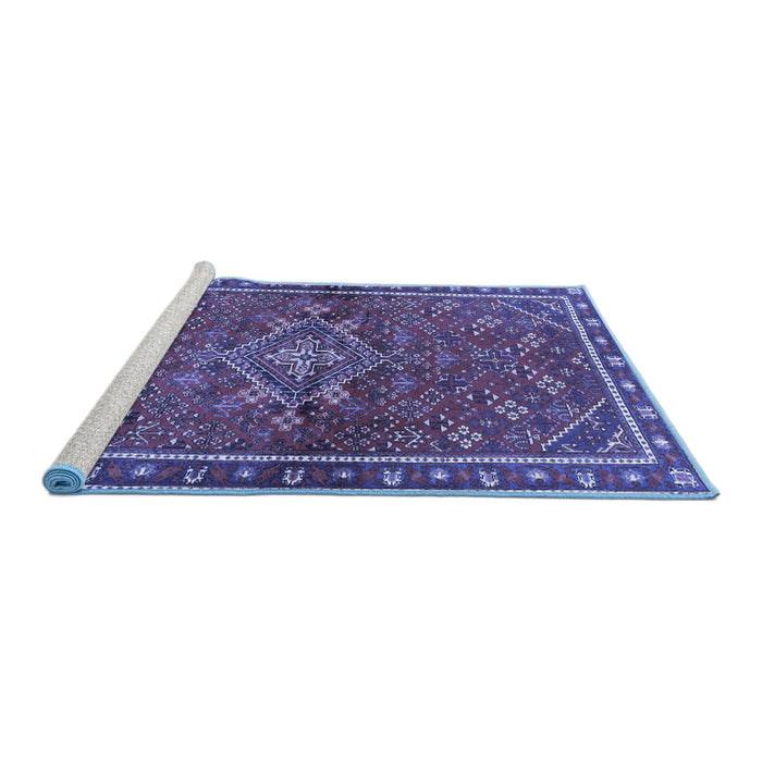 Sideview of Machine Washable Persian Blue Traditional Rug, wshtr2819blu