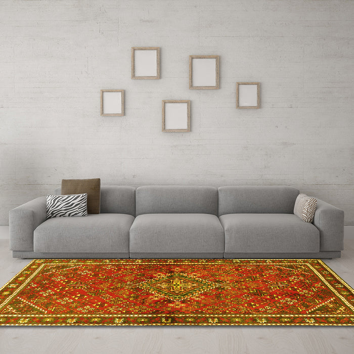 Machine Washable Persian Yellow Traditional Rug in a Living Room, wshtr2819yw