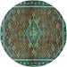 Round Persian Turquoise Traditional Rug, tr2819turq