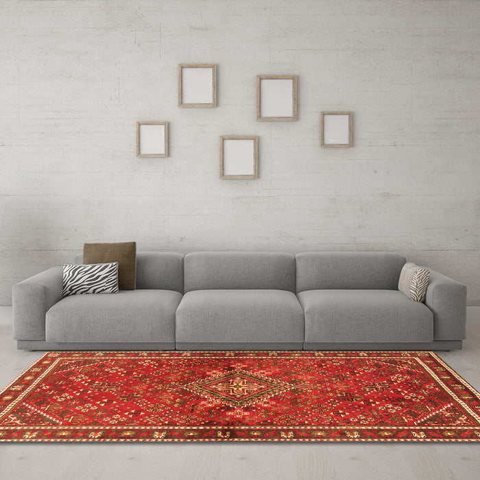 Machine Washable Persian Orange Traditional Area Rugs in a Living Room, wshtr2819org