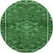 Round Machine Washable Persian Emerald Green Traditional Area Rugs, wshtr2819emgrn