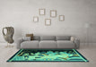 Machine Washable Oriental Turquoise Asian Inspired Area Rugs in a Living Room,, wshtr281turq