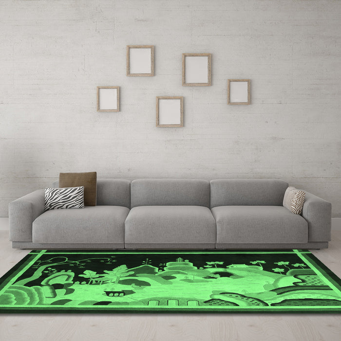 Machine Washable Oriental Emerald Green Asian Inspired Area Rugs in a Living Room,, wshtr281emgrn