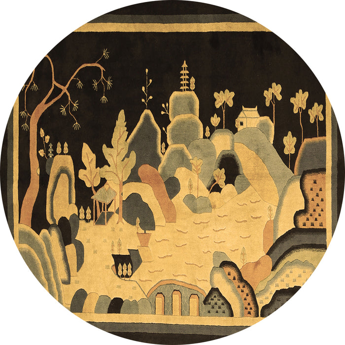 Round Oriental Brown Asian Inspired Rug, tr281brn