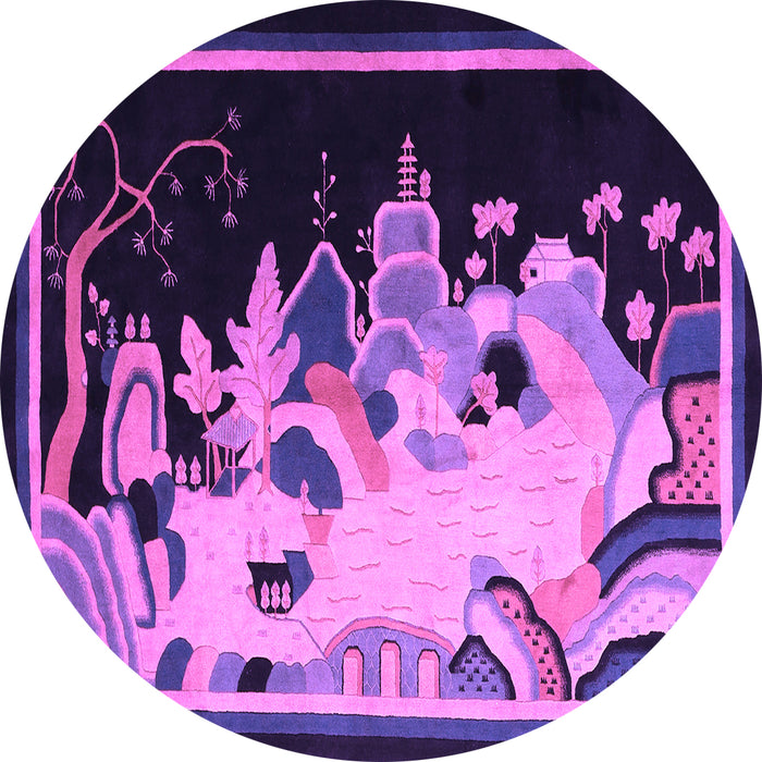 Round Oriental Purple Asian Inspired Rug, tr281pur