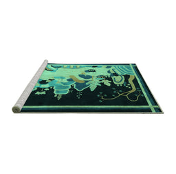 Sideview of Machine Washable Oriental Turquoise Asian Inspired Area Rugs, wshtr281turq
