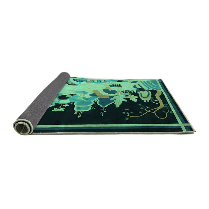 Sideview of Oriental Turquoise Asian Inspired Rug, tr281turq