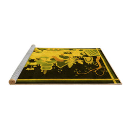Sideview of Machine Washable Oriental Yellow Asian Inspired Rug, wshtr281yw
