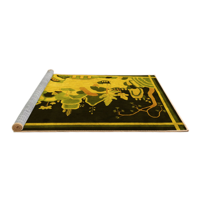 Sideview of Machine Washable Oriental Yellow Asian Inspired Rug, wshtr281yw