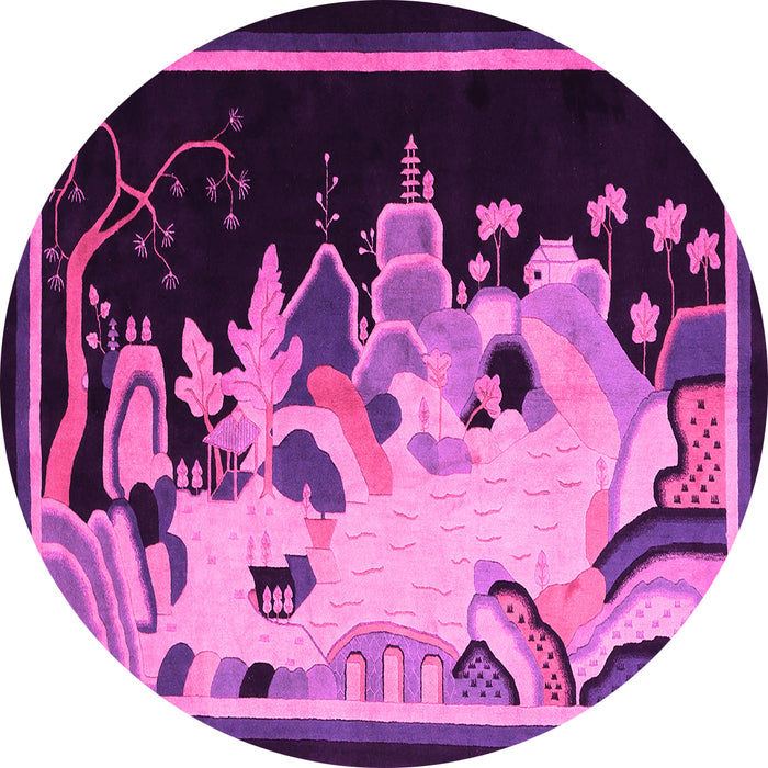 Round Machine Washable Oriental Pink Asian Inspired Rug, wshtr281pnk