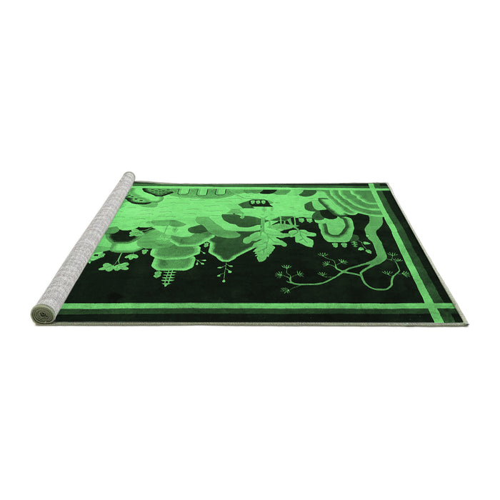 Sideview of Machine Washable Oriental Emerald Green Asian Inspired Area Rugs, wshtr281emgrn