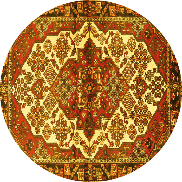 Round Machine Washable Persian Yellow Traditional Rug, wshtr2820yw