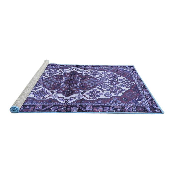 Sideview of Machine Washable Persian Blue Traditional Rug, wshtr2820blu