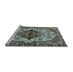 Sideview of Machine Washable Persian Light Blue Traditional Rug, wshtr2820lblu