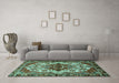 Machine Washable Persian Turquoise Traditional Area Rugs in a Living Room,, wshtr2820turq