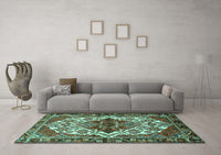 Machine Washable Persian Turquoise Traditional Rug, wshtr2820turq