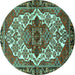 Round Machine Washable Persian Turquoise Traditional Area Rugs, wshtr2820turq