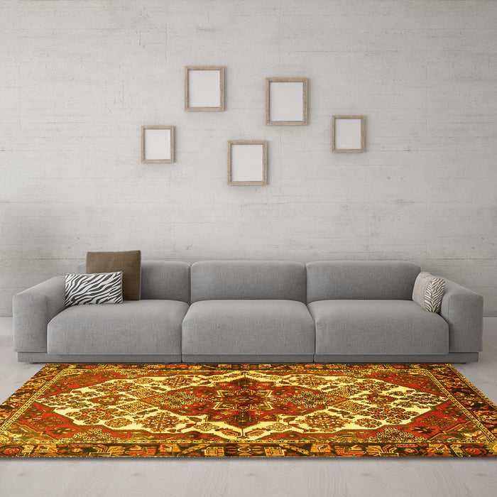 Machine Washable Persian Yellow Traditional Rug in a Living Room, wshtr2820yw