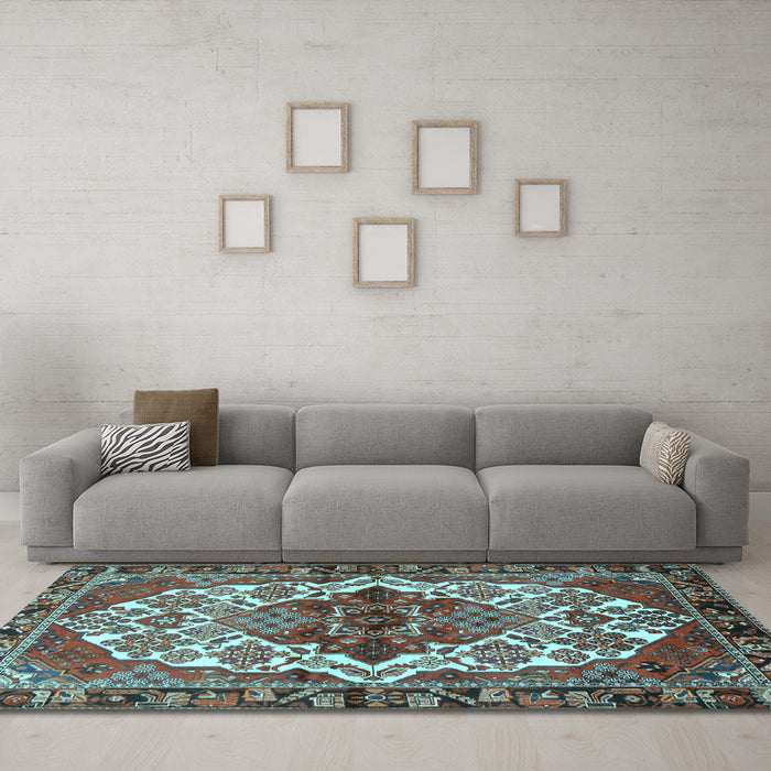 Machine Washable Persian Light Blue Traditional Rug in a Living Room, wshtr2820lblu