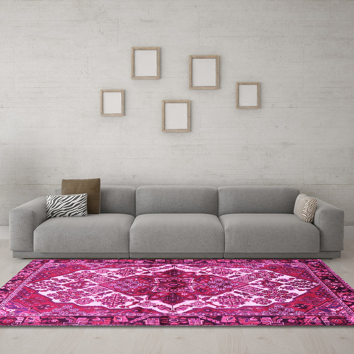 Machine Washable Persian Pink Traditional Rug in a Living Room, wshtr2820pnk