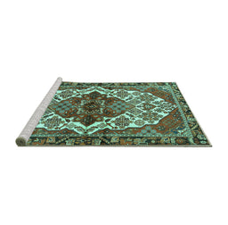 Sideview of Machine Washable Persian Turquoise Traditional Area Rugs, wshtr2820turq