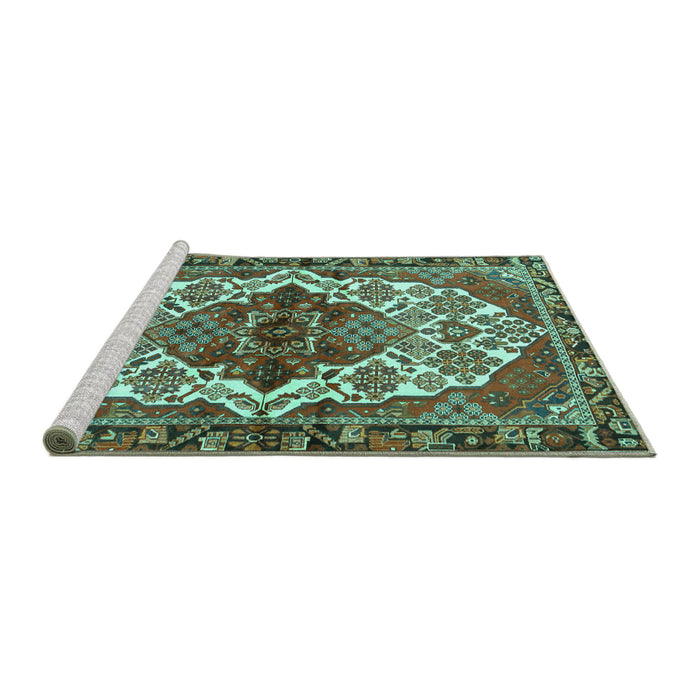 Sideview of Machine Washable Persian Turquoise Traditional Area Rugs, wshtr2820turq